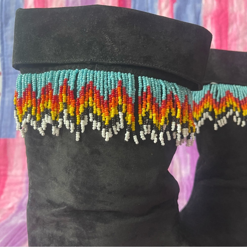 Unbranded Black leather Women's Boots with Beaded Trim size 9 new without tags - Picture 3 of 6